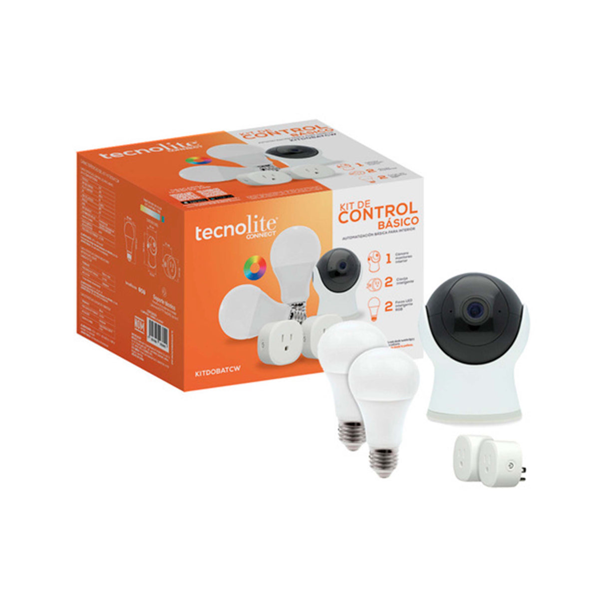 KIT CONTROL BÁSICO TECNOLITE CONTROL BÁSICO UN CÁMARA DOS FOCOS LED CON LUZ RGB Y BLANCA DOS ENCHUFES COMPATIBLE CON APP MÓVIL Y ASISTENTES DE VOZ ***TECNOLITE HAE***