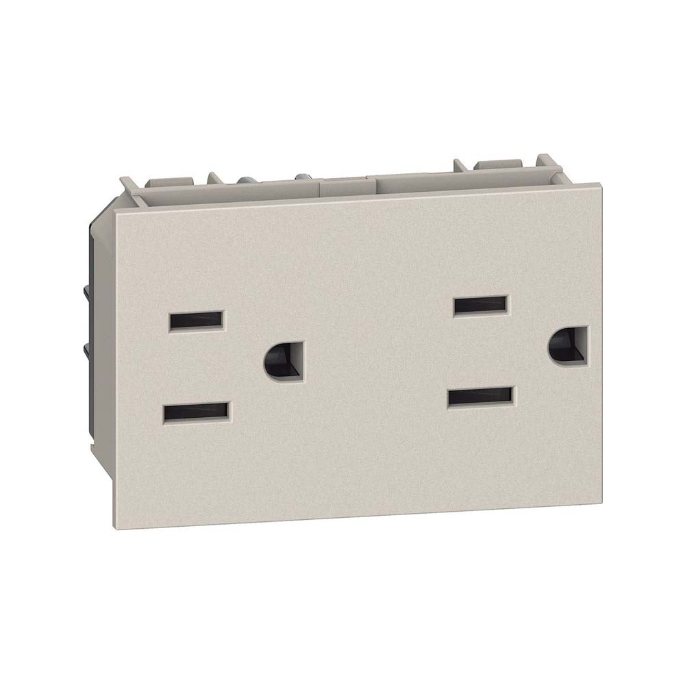 TOMACORRIENTE DUPLEX 2P+T CON PROTECCION INFANTIL COLOR ARENA 3 MODULO 15A 127-250V MCA LIVING NOW