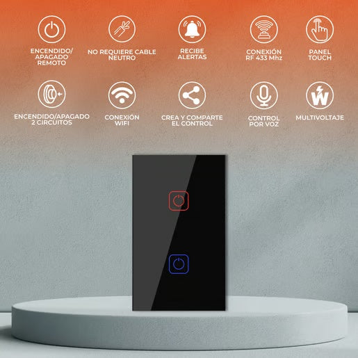KIT DE 2 PIEZAS DE INTERRUPTOR 2C WIFI S/NEUTRO COLOR NGRO