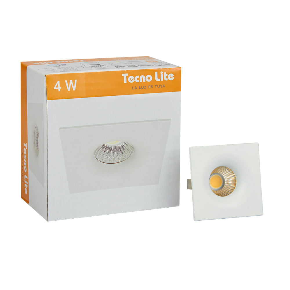 KIT DE 4 PIEZAS DE LAMPARA EMPOTRABLE TECNOLITE AKABA 4W LUZ SUAVE CALIDA BLANCO