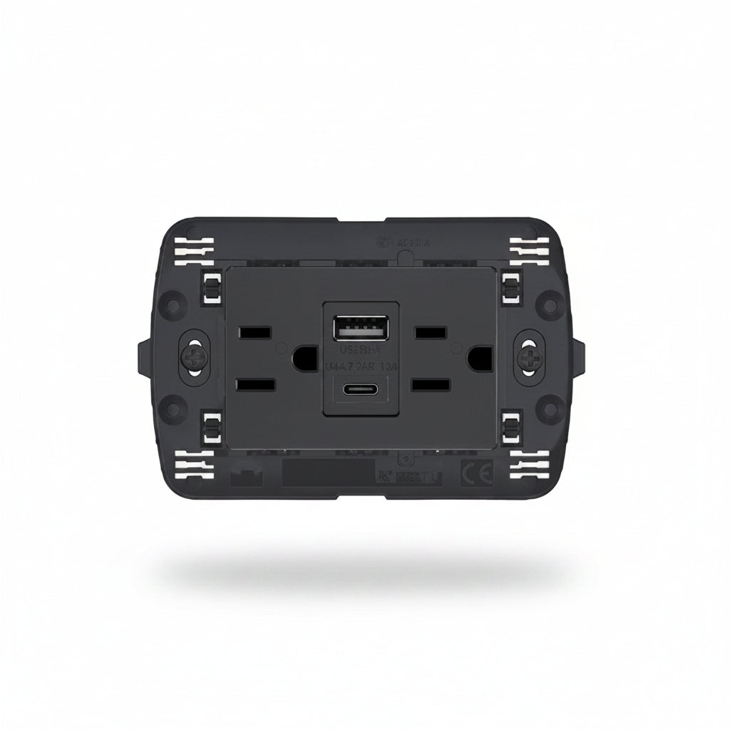 TOMA DE CORRIENTE DUPLEX 2P+T CON 2 USB A+C COLOR ANTRACITA 3 MOD