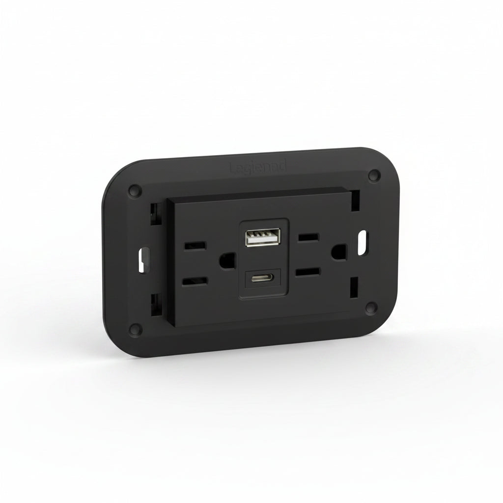 TOMA DE CORRIENTE DUPLEX 2P+T CON 2 USB A+C COLOR ANTRACITA 3 MOD