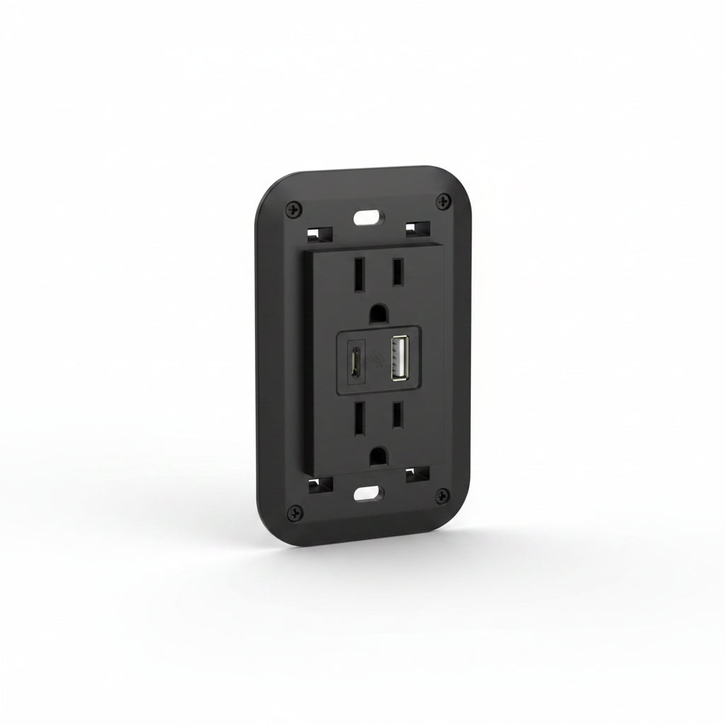 TOMA DE CORRIENTE DUPLEX 2P+T CON 2 USB A+C COLOR ANTRACITA 3 MOD