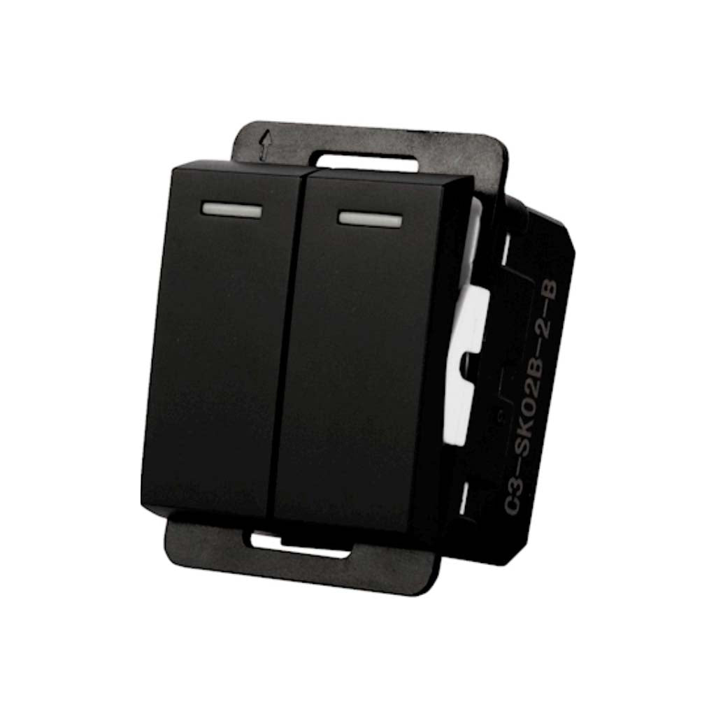 INTERRUPTOR 3VIAS STALO & KRISTALO DOBLE 1/2 NEGRO MATE 10A-250VCA