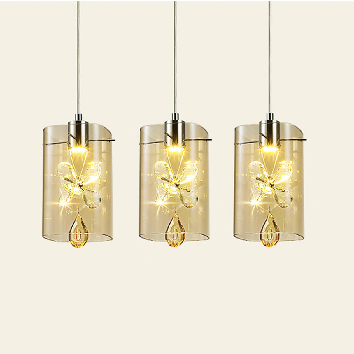 LUMINARIO COLGANTE DE CRISTAL 3X4W ACABADO CROMOADO STRATTO *** HA. LUMI ***