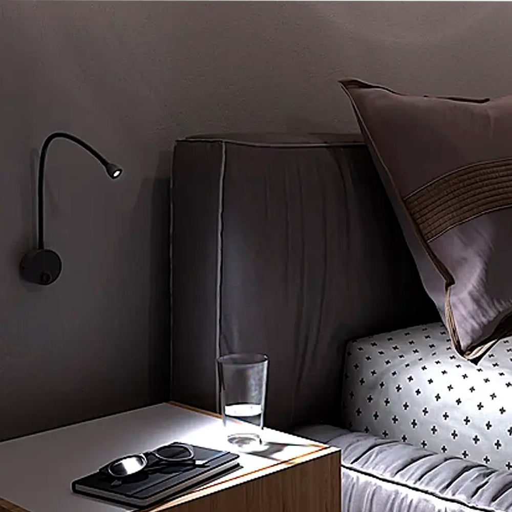 LUMINARIO LED SOBREPONER MURO SWAN I 1.6W/100-240V. APAGADOR Y BRAZO METALICO FLEXIBLE ANODIZADO 4000K LUZ NEUTRA ELECTROMAG