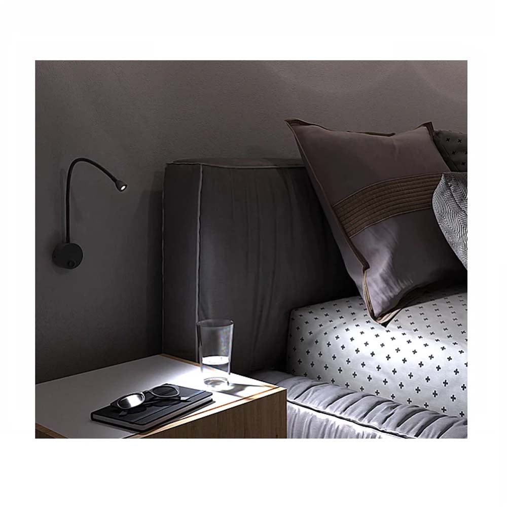 LUMINARIO LED SOBREPONER MURO SWAN II 1.7W/100-240V. APAGADOR Y BRAZO METALICO FLEXIBLE NEGRO 4000K LUZ NEUTRA ELECTROMAG