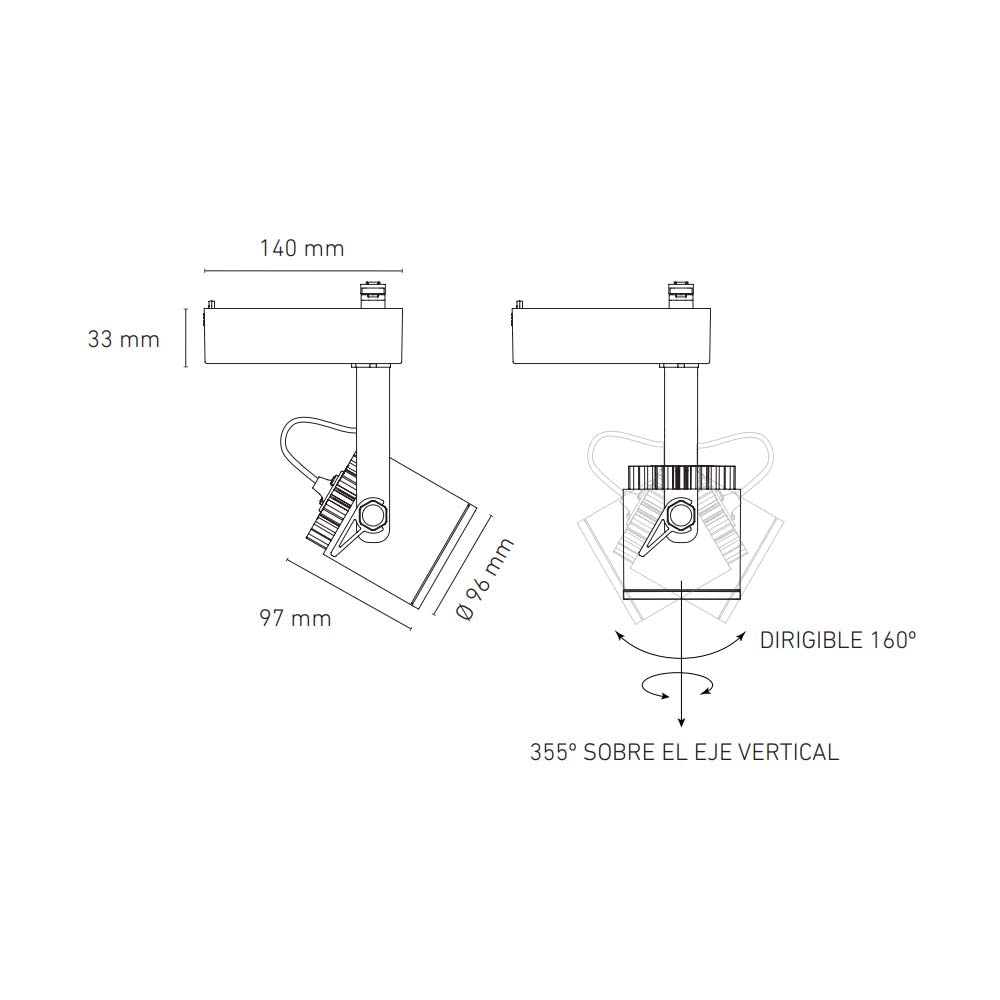 LUMINARIO LED RIEL 20W/100-305V. 45 C20-R NEGRO 3000K LUZ CALIDA ELECTROMAG