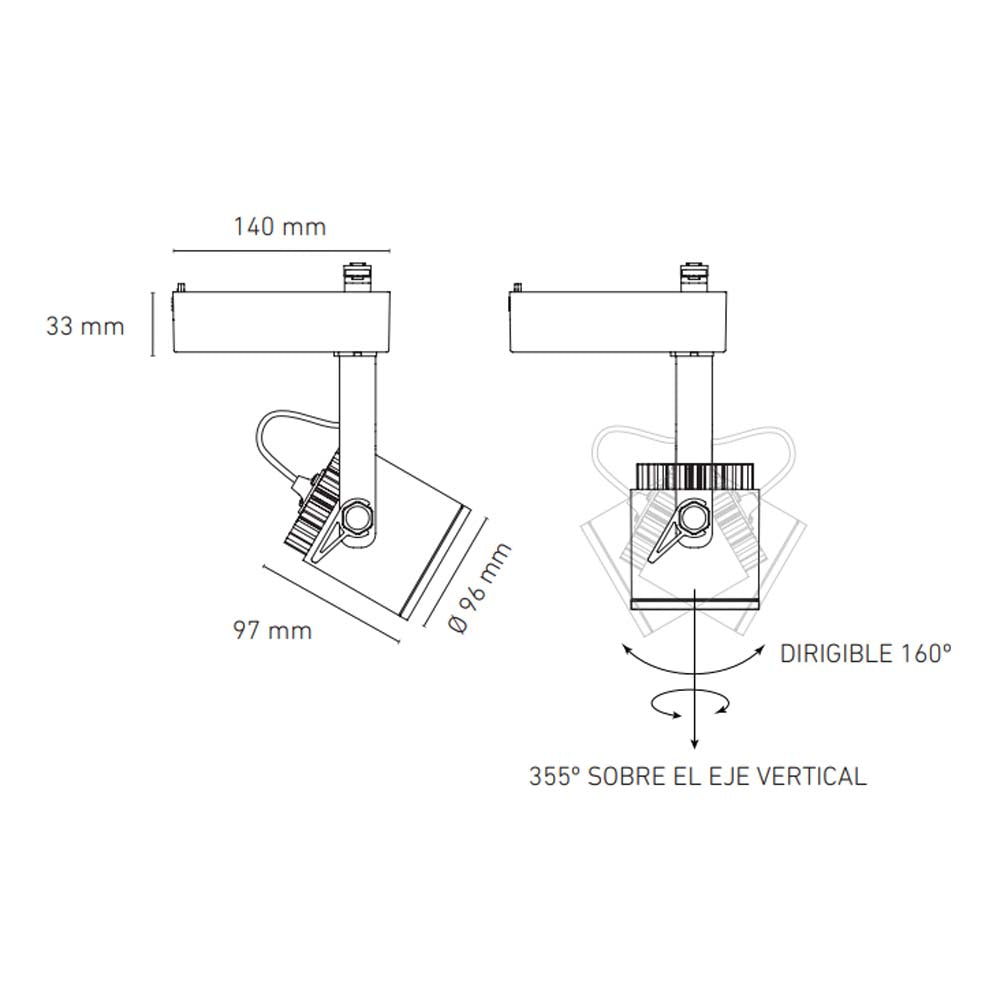 LUMINARIO LED RIEL 20W/100-305V. 45 C20-R NEGRO 4000K LUZ NEUTRA ELECTROMAG