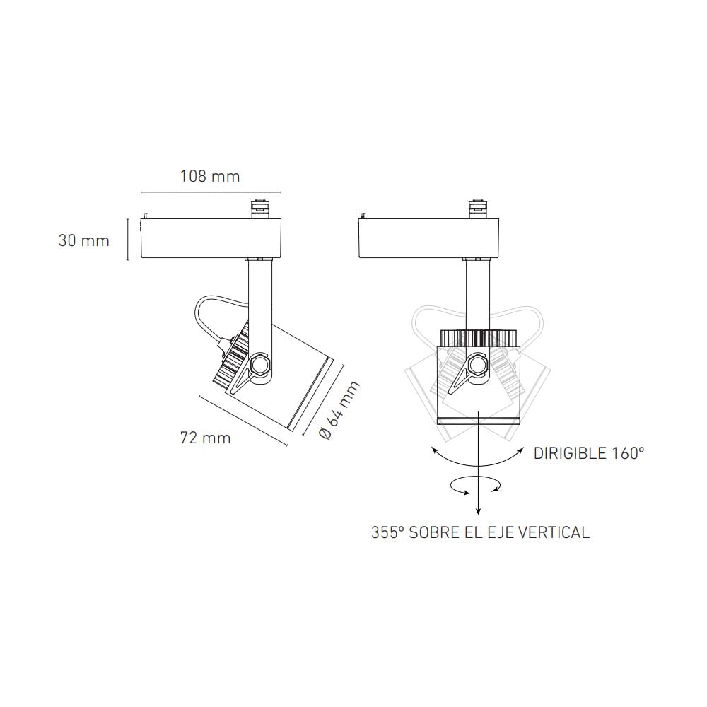 LUMINARIO LED RIEL 12W/100-305V. 45 C12-R BLANCO 4000K LUZ NEUTRA ELECTROMAG