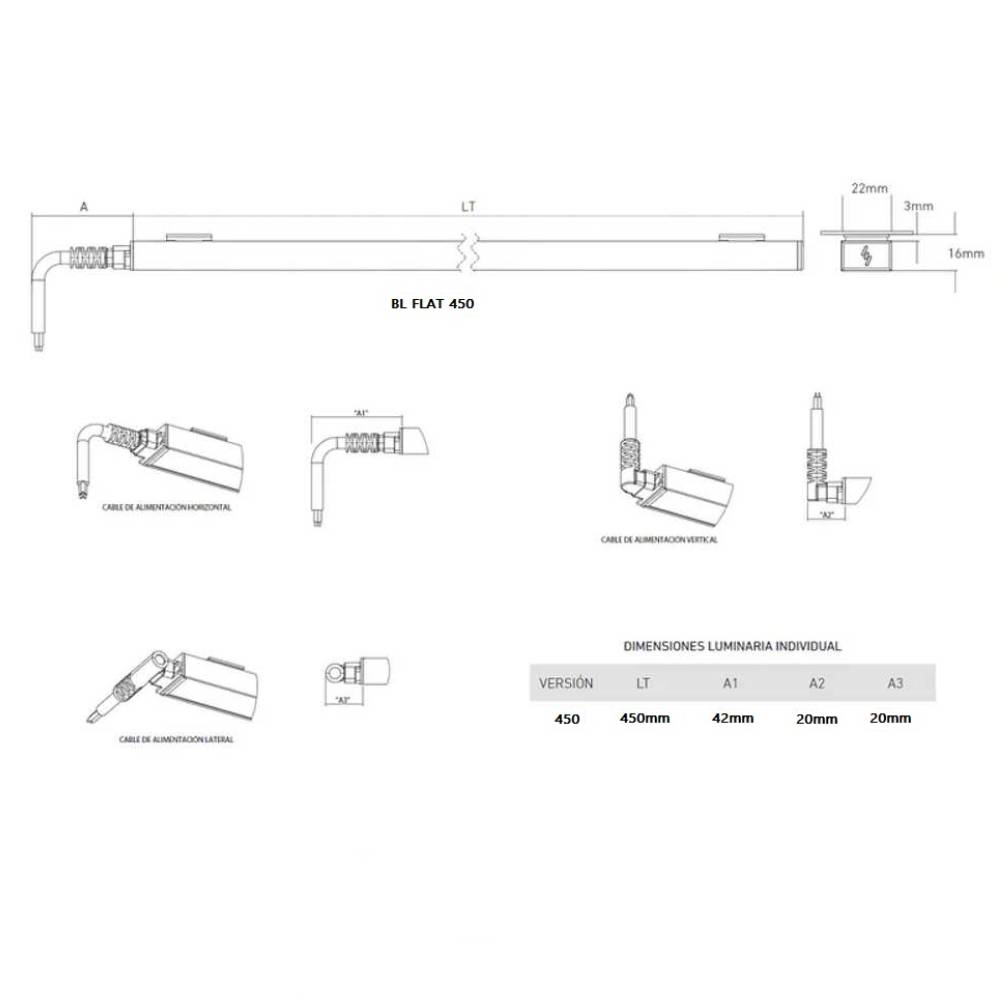 LUMINARIO LED SERIE II BL FLAT 3W/100-140V. 450MM. NEGRO 3000K LUZ CALIDA ELECTROMAG