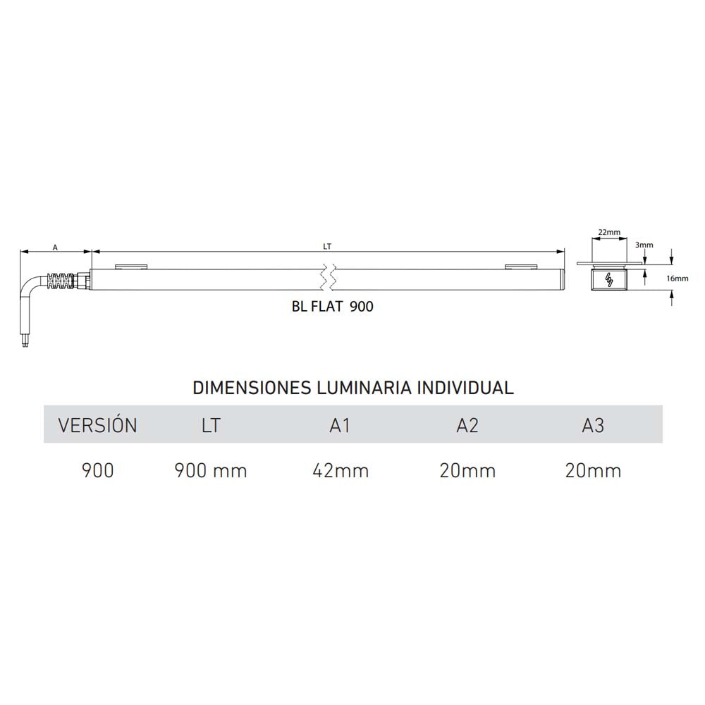 LUMINARIO LED SERIE III BL FLAT 18W/100-140V. 900MM. NEGRO 6000K LUZ DE DIA ELECTROMAG