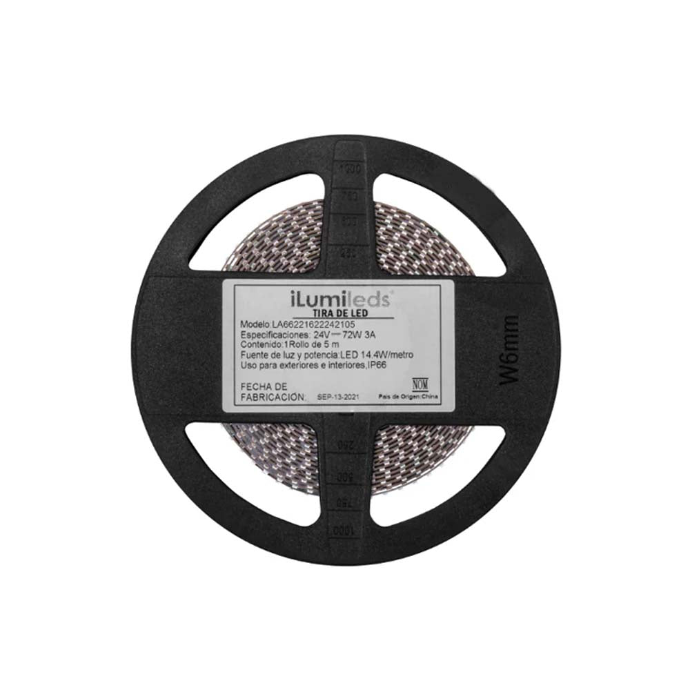 TIRA EXTRAPLANA DE LED 2216 5 M 210 LED/METRO BLANCO 14.4W/M 120 24V CRI90 PCB IP66 ILUMILEDS