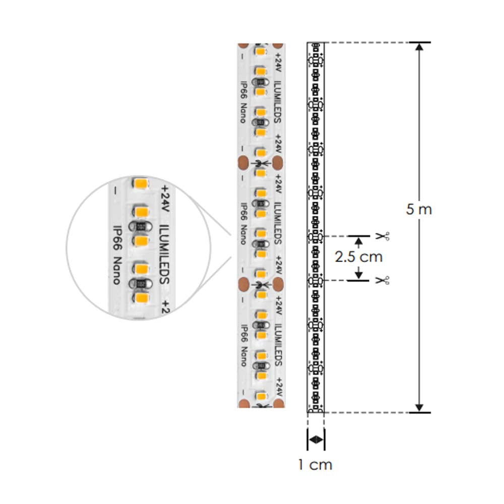 TIRA EXTRAPLANA DE LED 2216 5 MTS C/240 LEDS BLANCO 19.2W OPTICA 120 24V IP66
