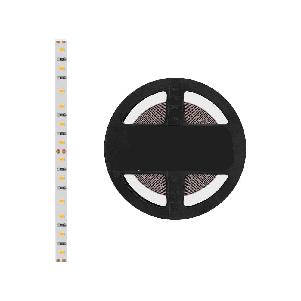 TIRA EXTRAPLANA DE LED 2216 5M CON 120 LEDS POR M BLANCO CALIDO 9.6 W POR M OPTICA 120 PISTA DE COBRE ACABADO BLANCO CON AUTO ADHESIVO 3M CRI 90 PCB 3 OZ DOBLE CARA 24V CC IP20