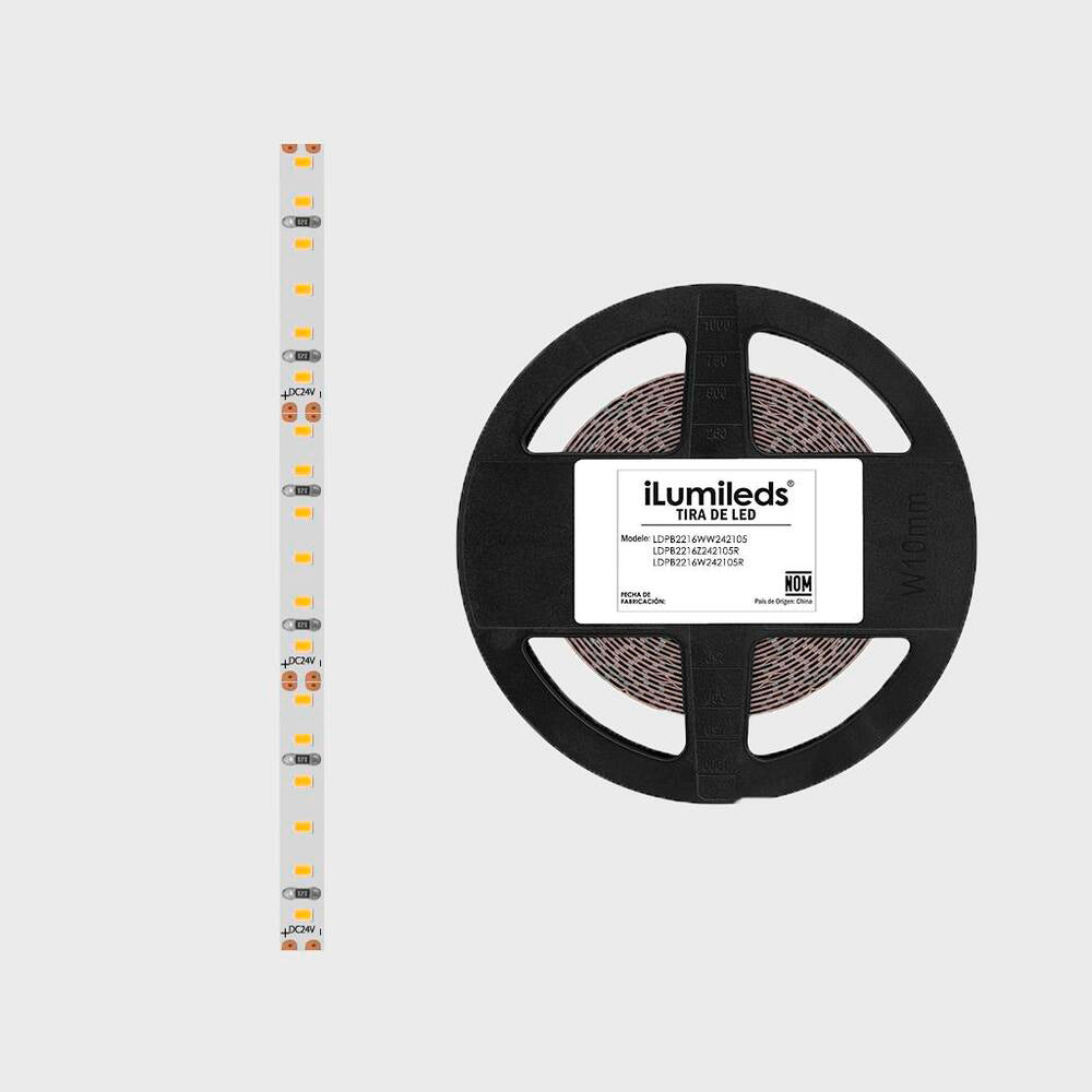 TIRA EXTRAPLANA LED 2216 BLANCO CALIDO 5M 210 LEDS POR METRO 14.4W POR METRO 120 CON AUTO ADHESIVO 3M CRI90 DOBLE CARA 24V IP20 ILUMILEDS ***REQUIERE FUENTE TIPO CP O FP***