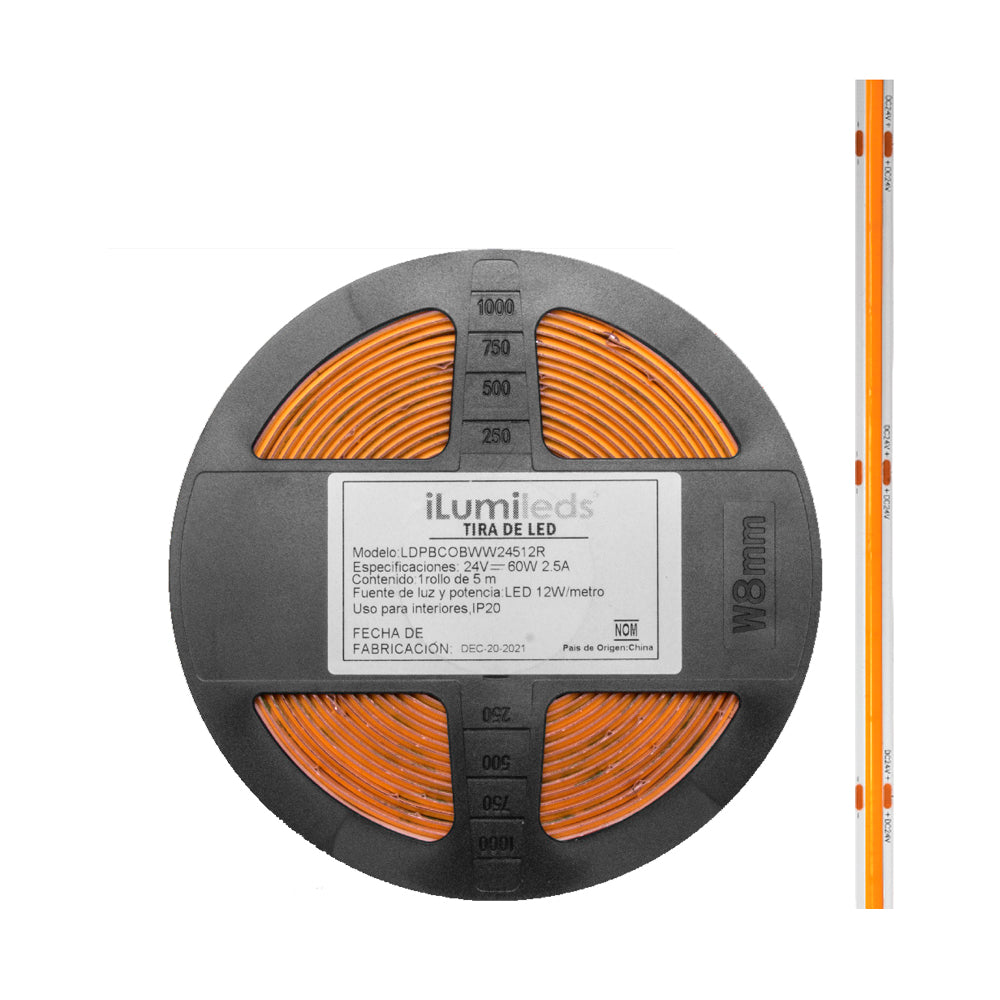 TIRA EXTRAPLANA LED 12W X MT 3000K 5M 512 LEDS X MT 120G IP20 ILUMILEDS