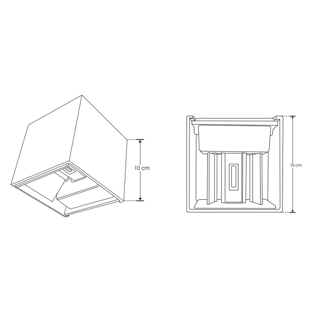 LUMINARIO DE PARED SOBREPONER CUBO DE LED NEGRO 6W BLANCO CALIDO 2 SALIDAS OPTICA AJUSTABLE 85-265V IP65 ILUMILEDS