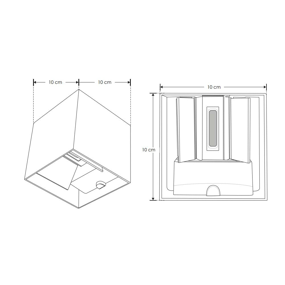LUMINARIO DE PARED DE LED BLANCO CALIDO 6W CUBO 2 SALIDAS OPTICA AJUSTABLE DE SOBREPONER POLICARBONATO ACABADO NEGRO 85-265V CA IP65