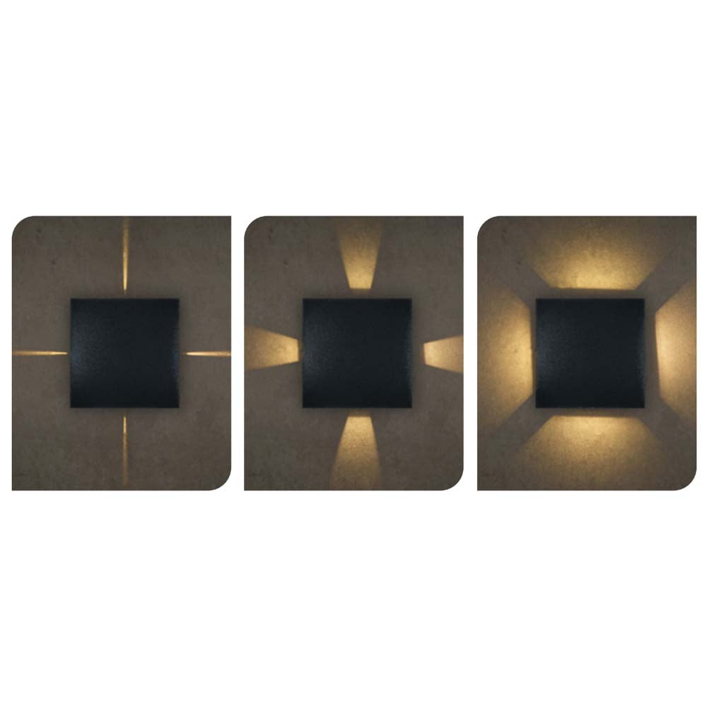 LUMINARIO DE PARED DE LED BLANCO CALIDO 4W CUBO 4 SALIDAS OPTICA AJUSTABLE DE SOBREPONER POLICARBONATO ACABADO NEGRO 85-265V CAIP65