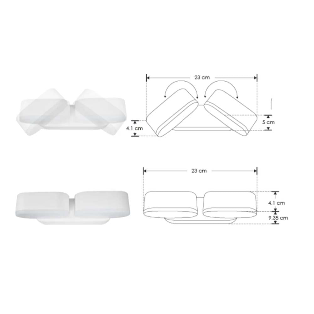 LUMINARIO DE PARED SOBREPONER LED BLANCO 12W BLANCO CALIDO SIMETRICO DOS SALIDAS DE LUZ INDIRECTA ROTATIVO AJUSTABLE 100-240V IP54 ILUMILEDS***HAE2025***