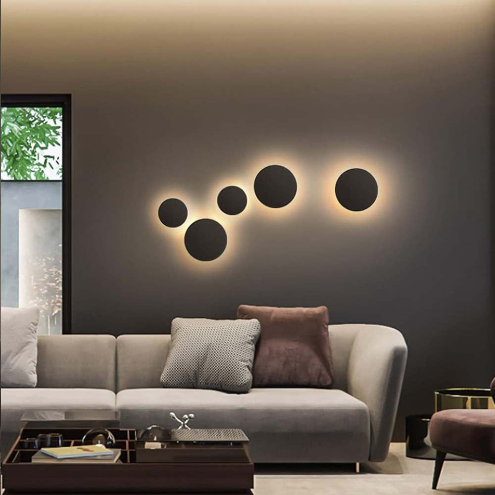 LUMINARIO DE PARED SOBREPONER REDONDO LED NEGRO 9W BLANCO CALIDO SALIDA TRASERA 100-240V IP65 ILUMILEDS