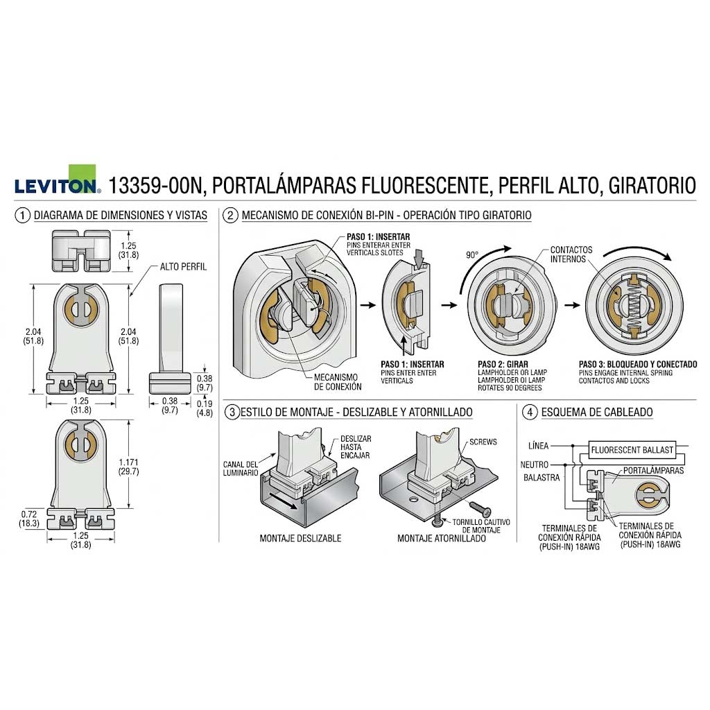 PORTALAMPARA FLUORESCENTE T-8 G13 13359-00N LEVITON