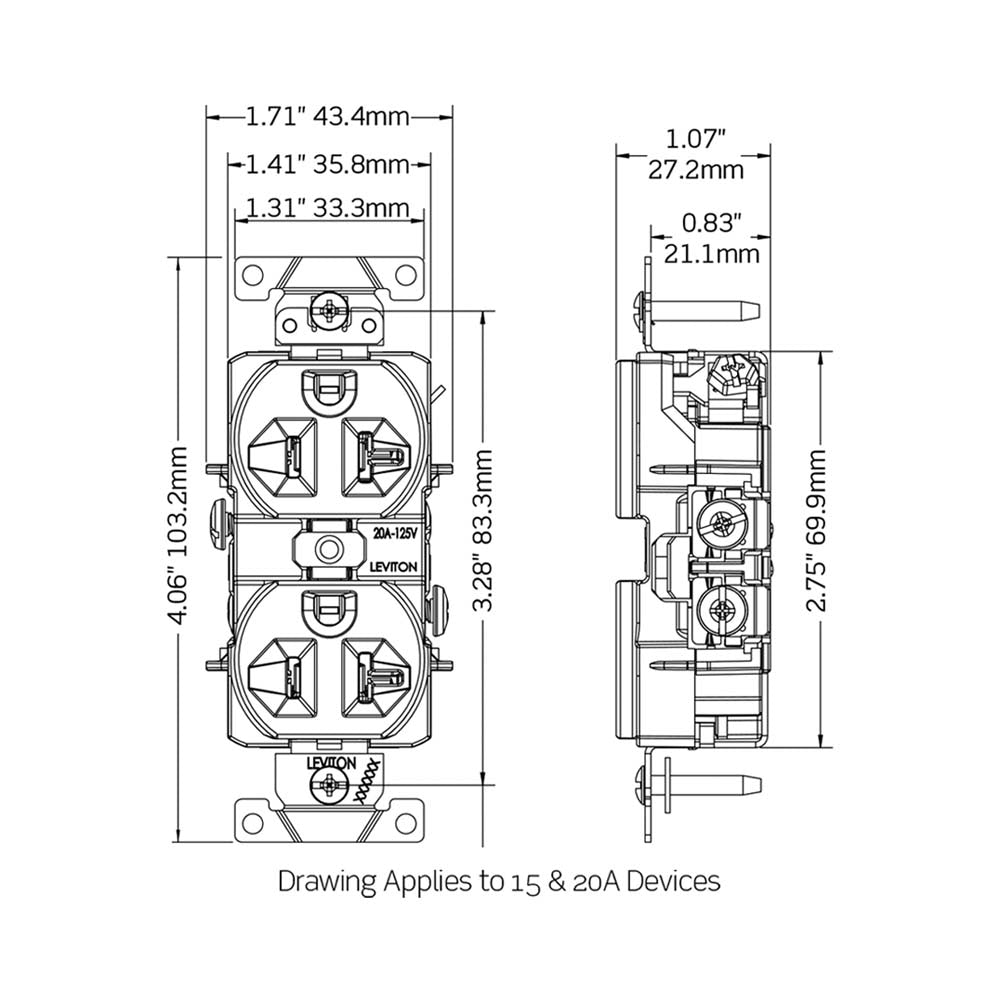 CONTACTO DUPLEX COMERCIAL 2P-3H 15A/125V. GRIS 0CR15-0GY LEVITON