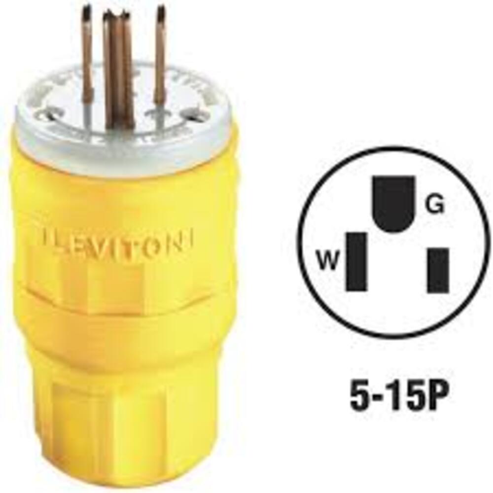WETGUARD CLAVIJA ENTRADA RECTA 2P-3H 15A/125V. NEMA 5-15P 14W47-000 LEVITON *** OFRECER 14W47 ***