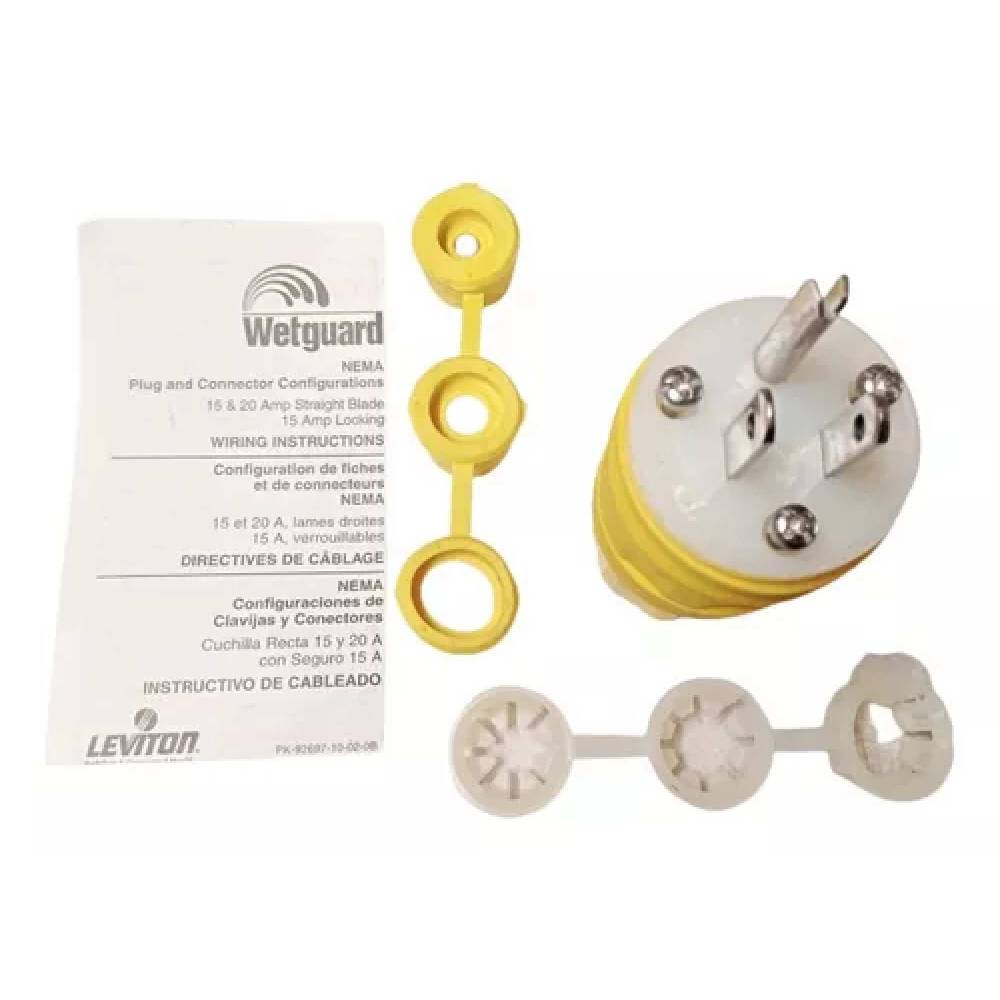 WETGUARD CLAVIJA ENTRADA RECTA 2P-3H 15A/125V. NEMA 5-15P 14W47-000 LEVITON *** OFRECER 14W47 ***