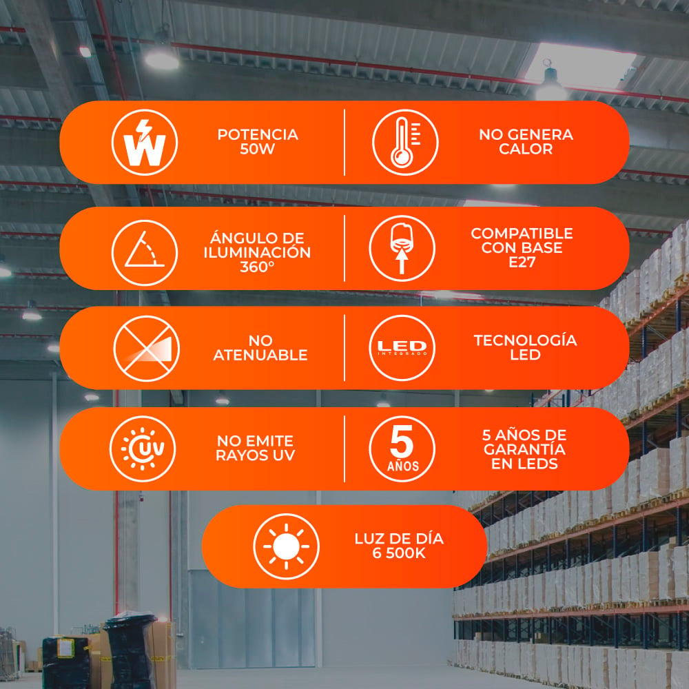 FOCO LED TECNOLITE DE ALTA POTENCIA 50W LUZ DE DÍA BASE E27