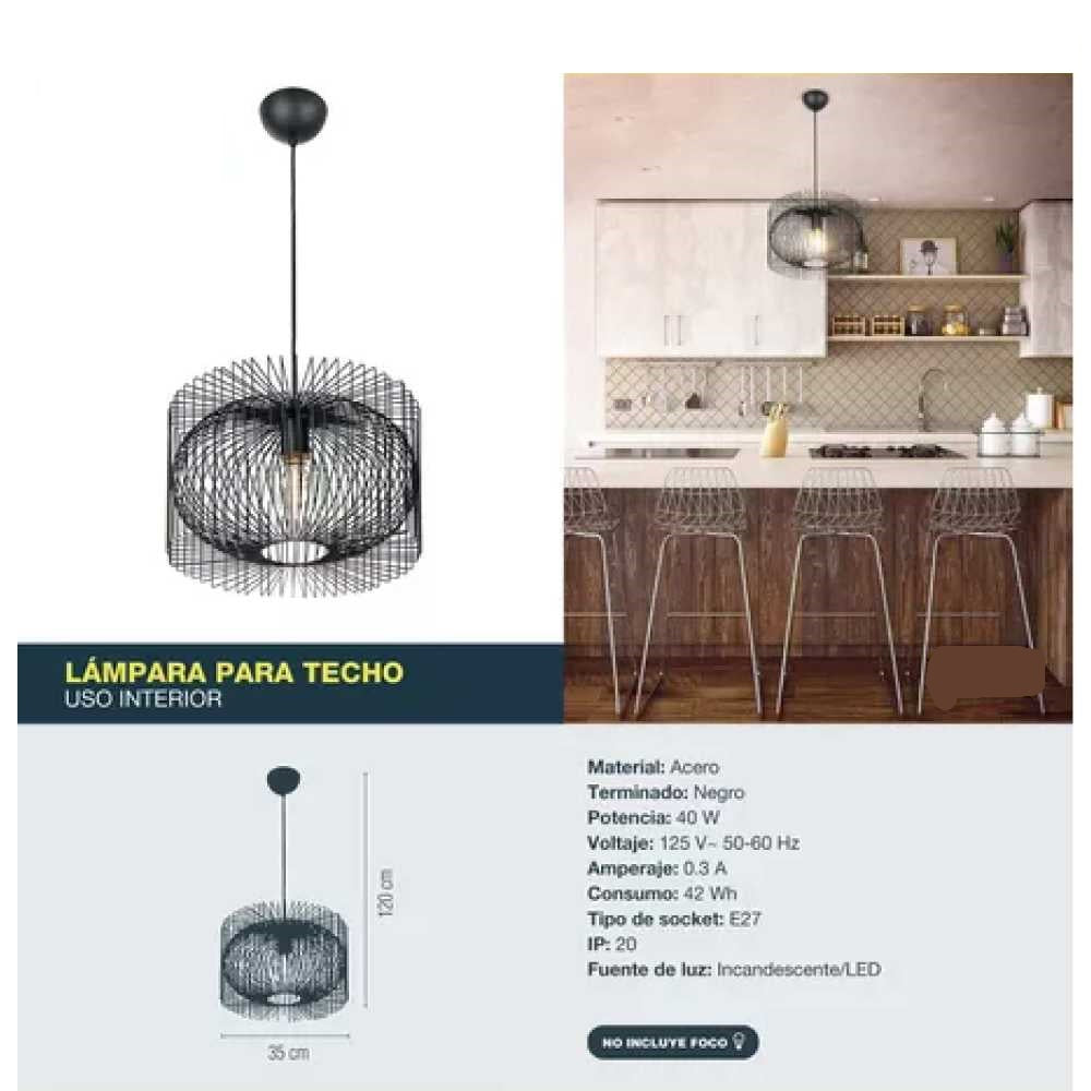 LUMINARIO COLGANTE PARA TECHO ORBITA DOBLE SOCKET E27 IP20 FRMA CILINDRICA CON ELIPSOIDE INSCRITO MCA LUZIRE