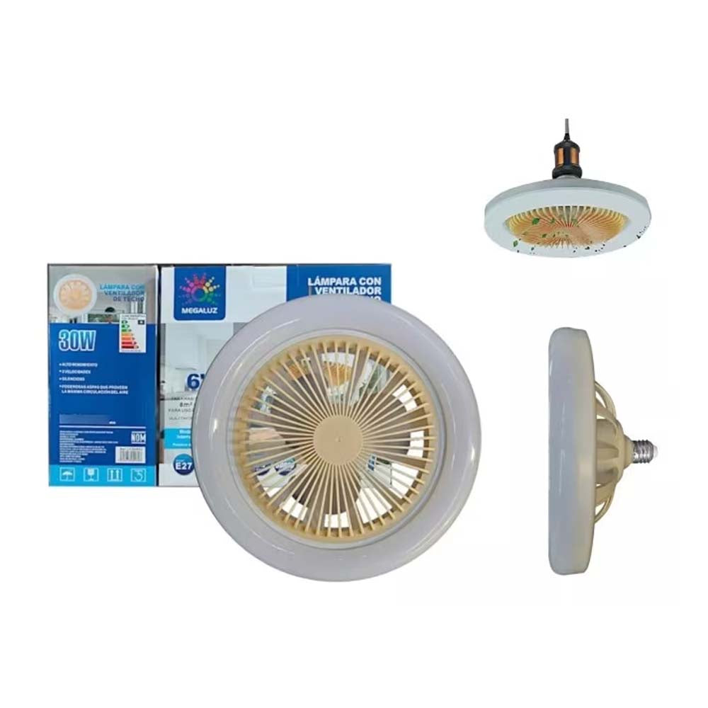 VENTILADOR DE TECHO CON LAMPARA LED DE 30W Y ASPAS INTERNAS LV30W02 MEGALUZ