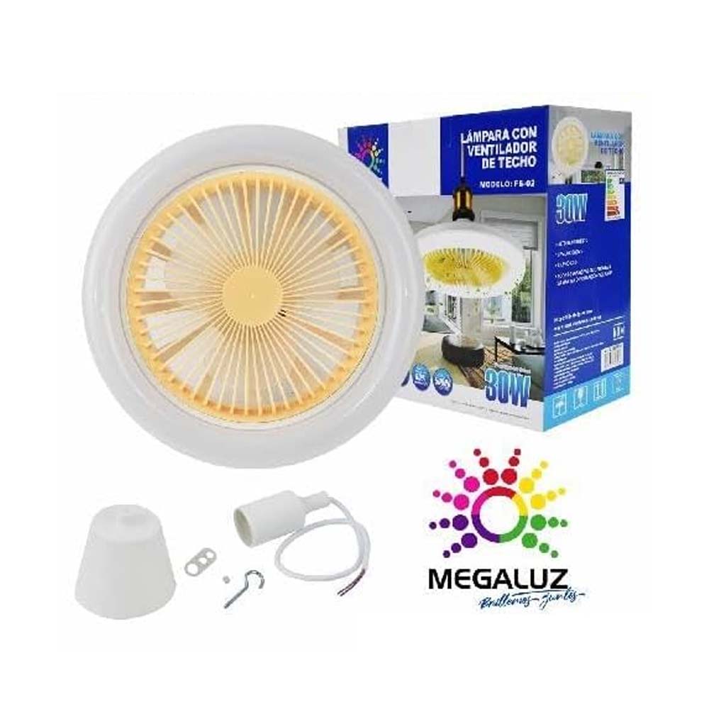 VENTILADOR DE TECHO CON LAMPARA LED DE 30W Y ASPAS INTERNAS LV30W02 MEGALUZ