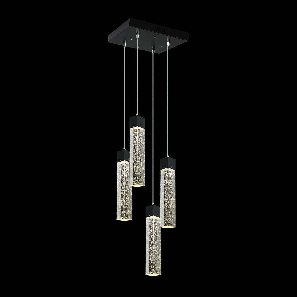 CANDIL COLGANTE NEGRO CRISTAL CUADRADO 4 LUCES 20 W