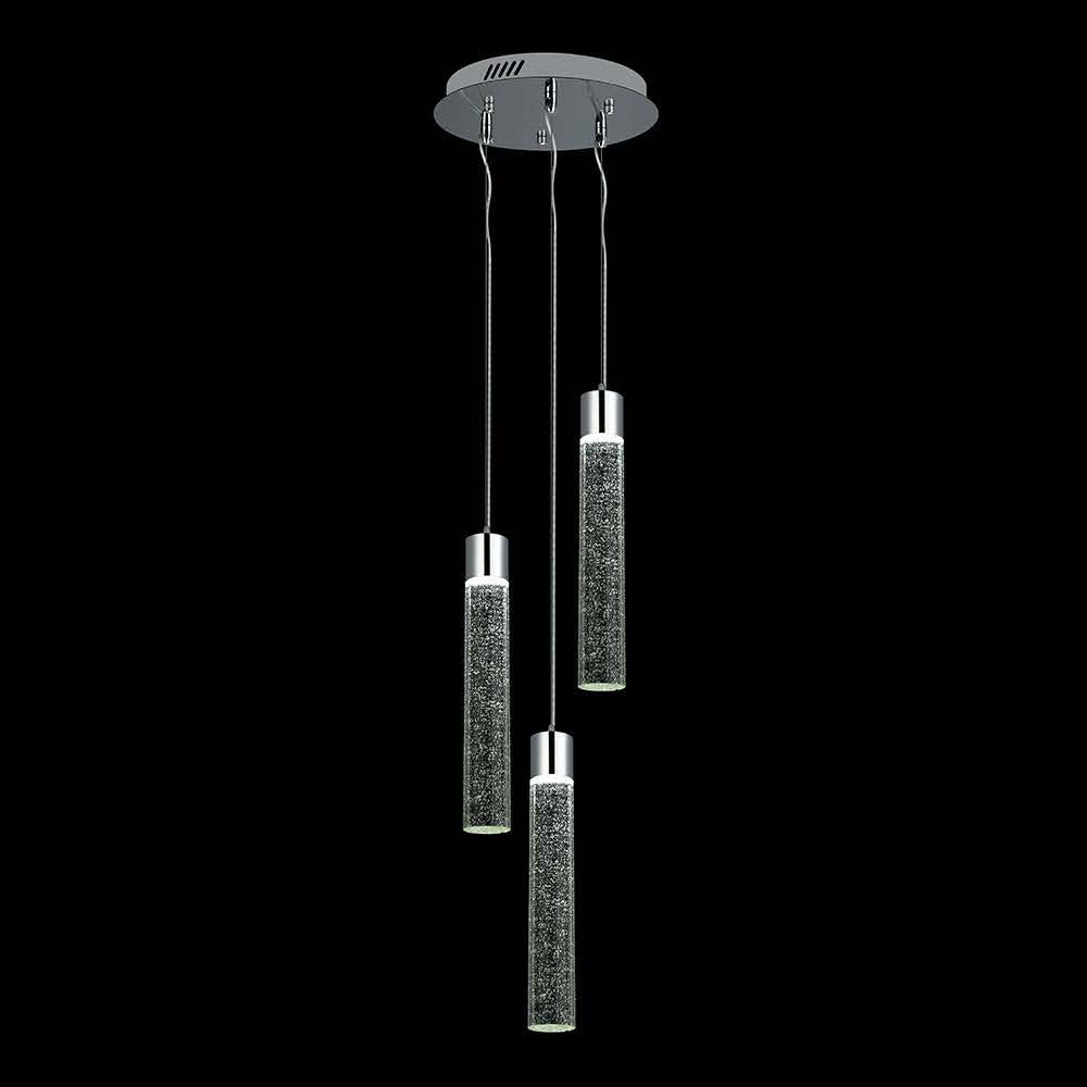 CANDIL COLGANTE CROMADA 3 CILINDROS CRISTAL BURBUJA 15 W