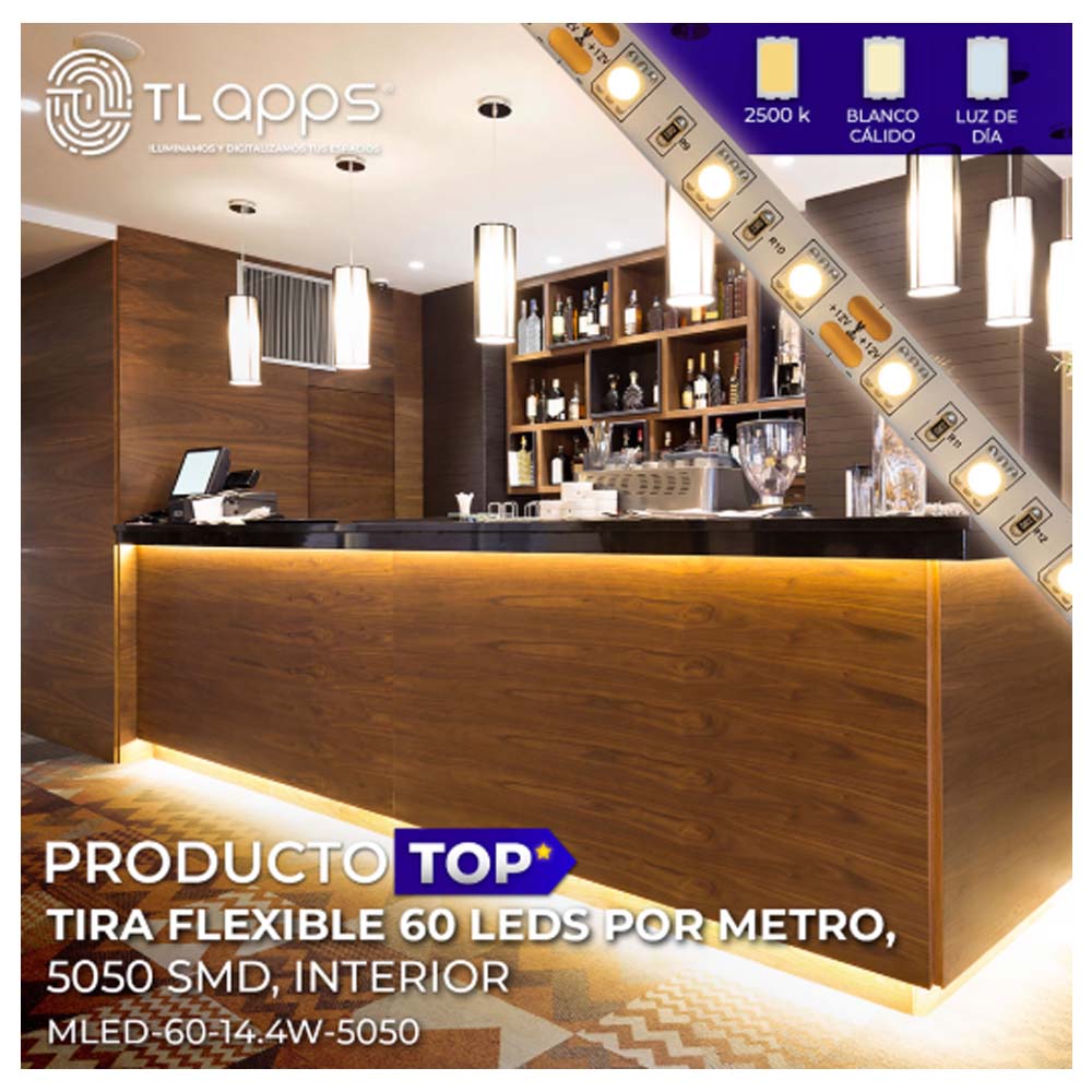 TIRA FLEXIBLE LED 5050 SMD 12V. INTERIOR L.D. 5 MTS