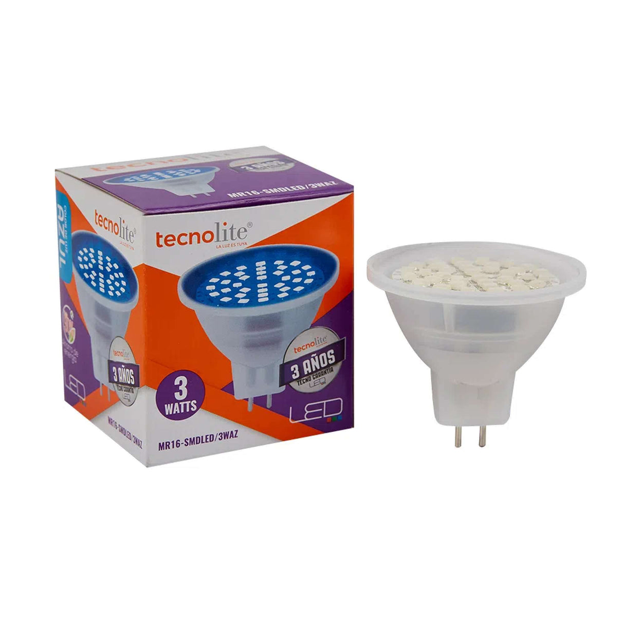 FOCO LED TECNOLITE TIPO MR16 3W LUZ AZUL BASE GX5.3