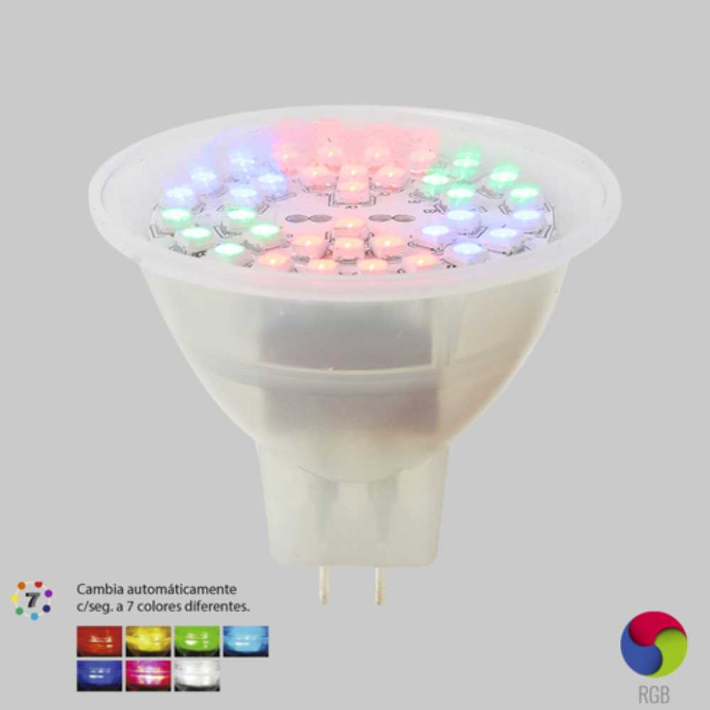FOCO LED TECNOLITE TIPO MR16 3W LUZ DE COLORES BASE GX5.3