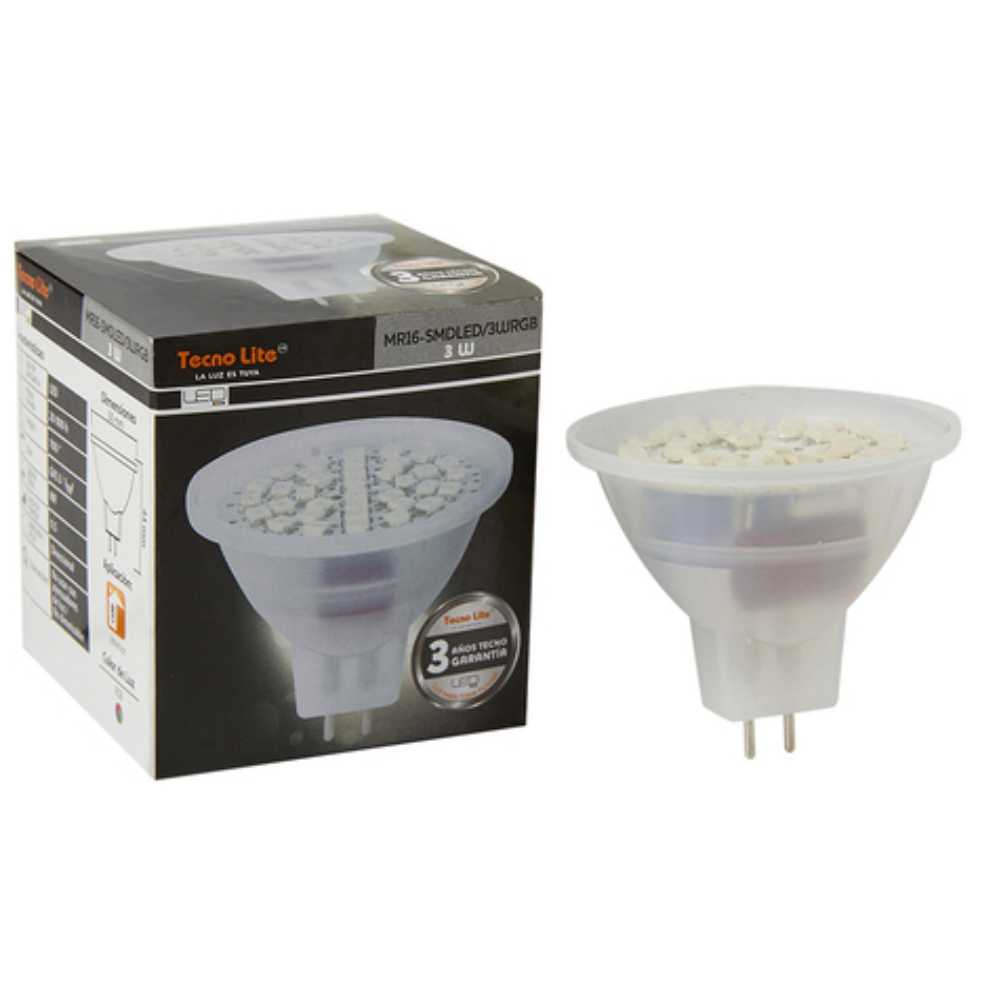 FOCO LED TECNOLITE TIPO MR16 3W LUZ DE COLORES BASE GX5.3