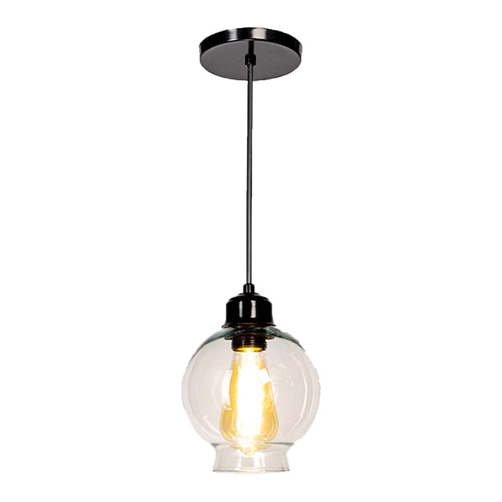 LUMINARIA COLGANTE LAMINA DE ACERO COLOR NEGRO + VIDRIO SOPLADO TRANSPARENTE 15CM H-120CM 127V CAJA COLOR GENERICA