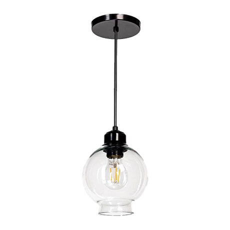 LUMINARIA COLGANTE LAMINA DE ACERO COLOR NEGRO + VIDRIO SOPLADO TRANSPARENTE 15CM H-120CM 127V CAJA COLOR GENERICA