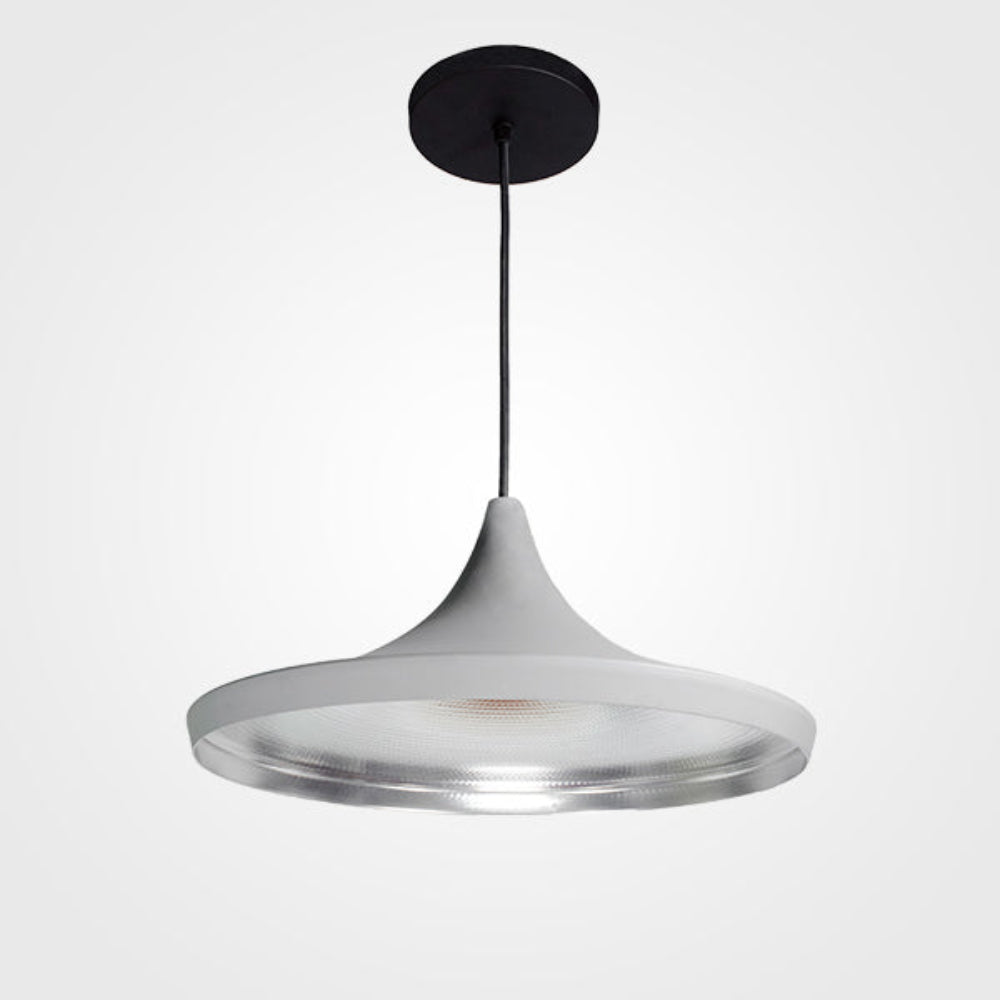 LUMINARIO COLGANTE ALUMINIO GRIS INTERIOR ANODIZADO PLATA 37CM H-120CM 127V *** HAE ***