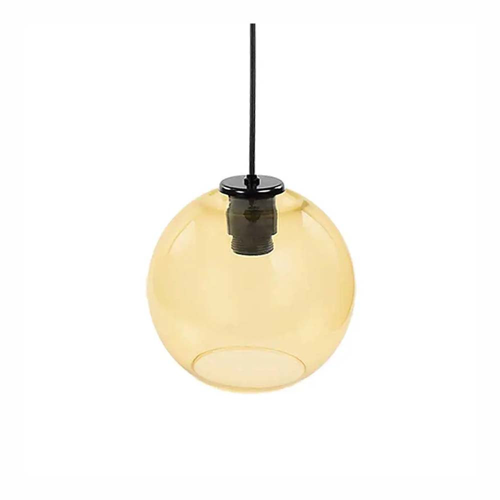 LUMINARIO COLGANTE BASE METALICA NEGRA VIDRIO SOPLADO COLOR AMBAR 127V LAMPARA OPCIONAL NO INCLUIDA