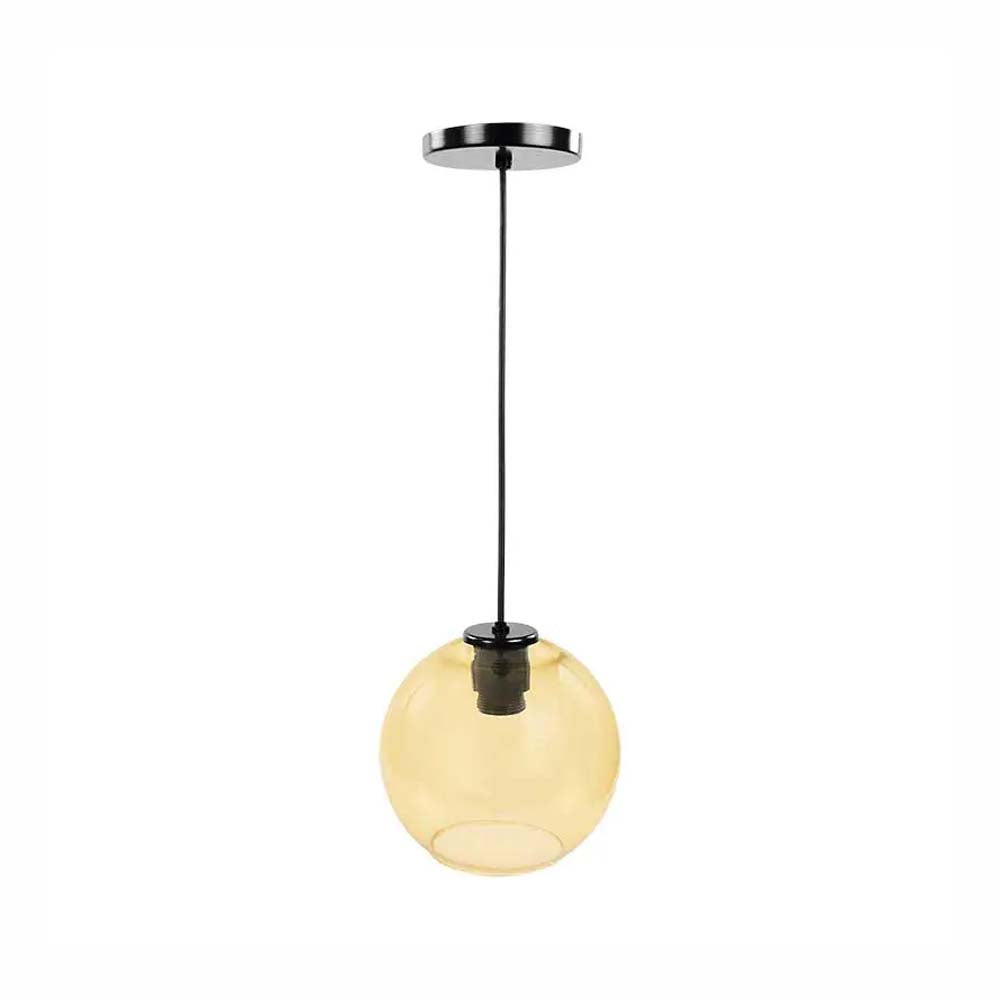 LUMINARIO COLGANTE BASE METALICA NEGRA VIDRIO SOPLADO COLOR AMBAR 127V LAMPARA OPCIONAL NO INCLUIDA