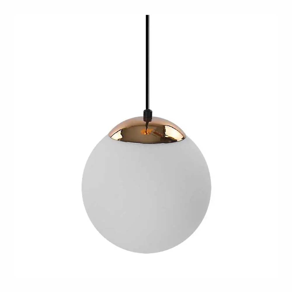 LUMINARIO COLGANTE ALUMINIO COLOR COBRE CON VIDRIO SOPLADO MATE BLANCO 20 CM H-120CM 127V LAMPARA OPCIONAL NO INCLUIDA