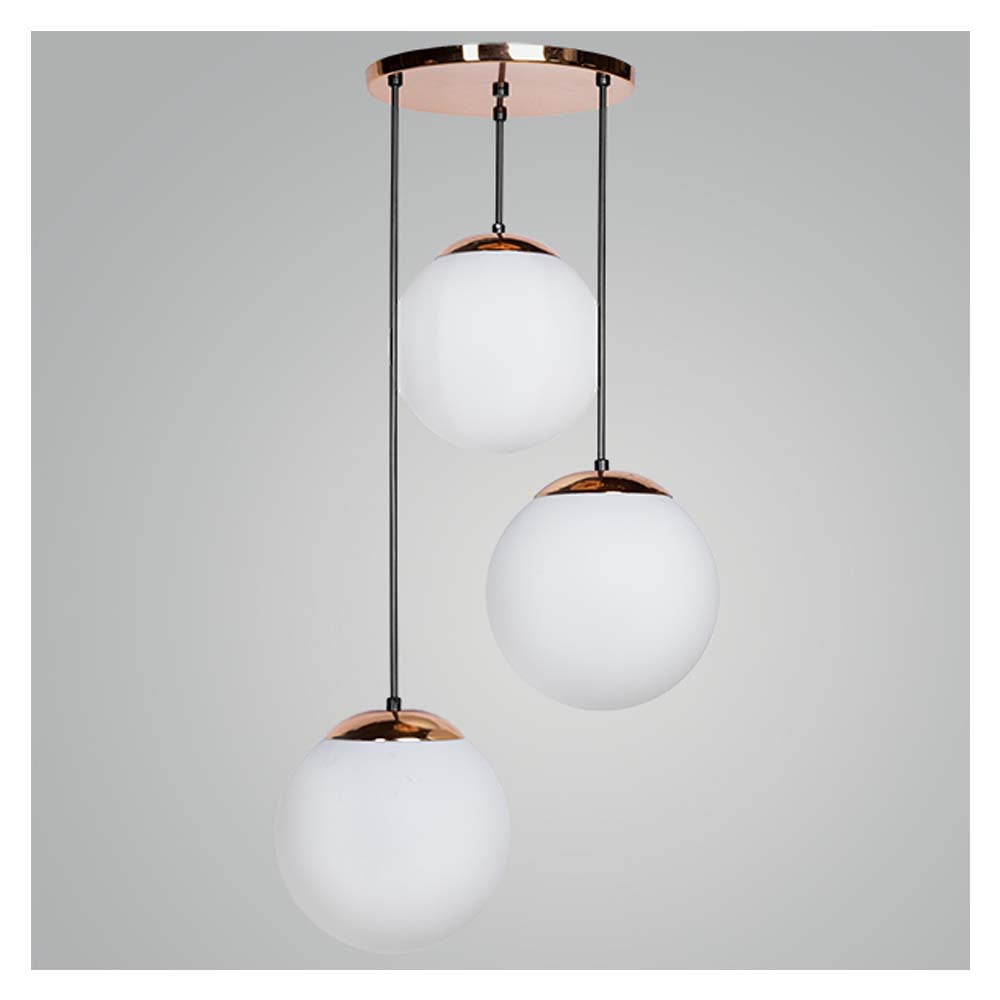 LUMINARIO COLGANTE ALUMINIO EN COLOR COBRE CON VIDRIO SOPLADO MATE 20CM H-120CM 127V LAMPARA OPCIONAL NO INCLUIDA