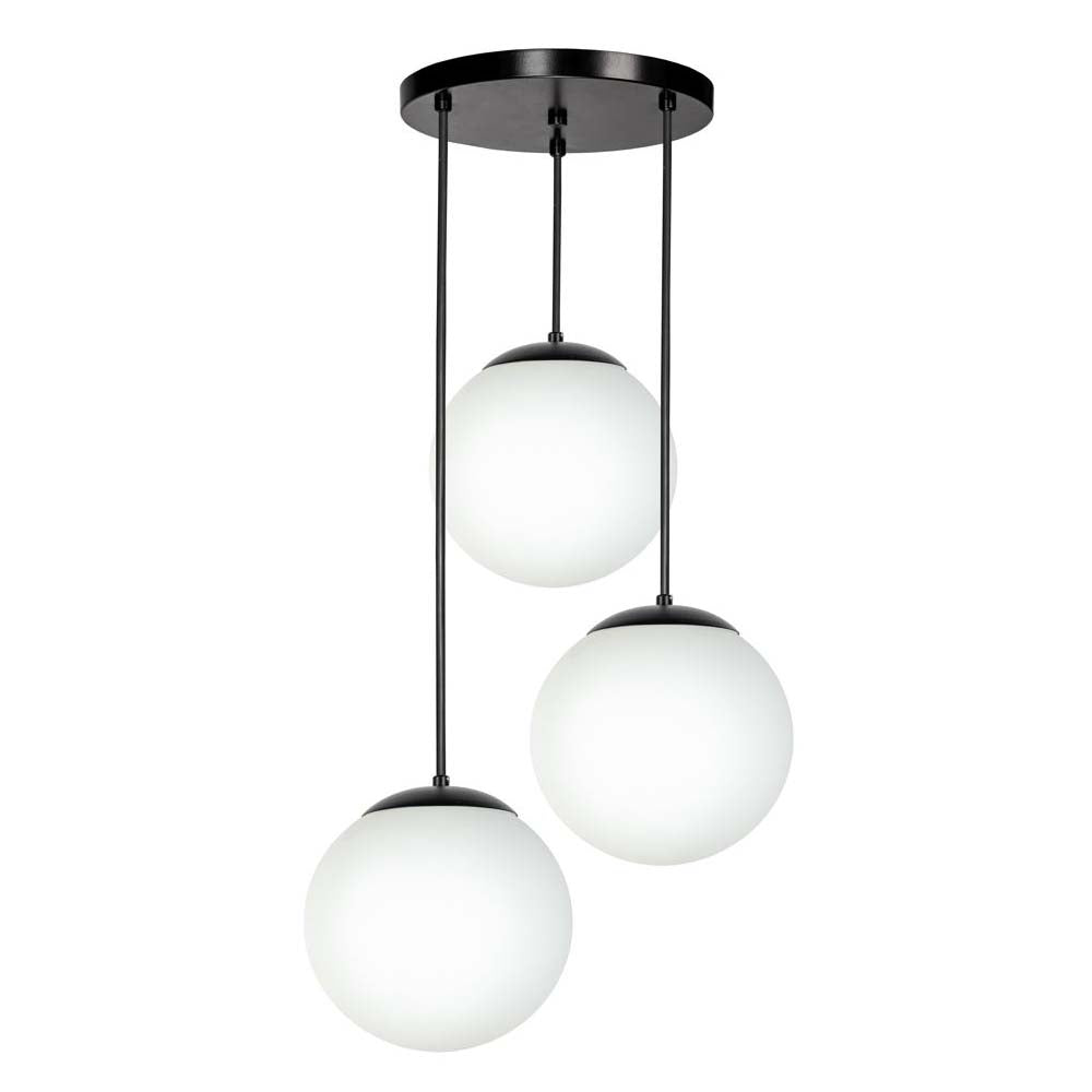 LUMINARIO COLGANTE ALUMINIO EN COLOR NEGRO CON VIDRIO SOPLADO MATE 20CM H-120CM 127V LAMPARA OPCIONAL NO INCLUIDA