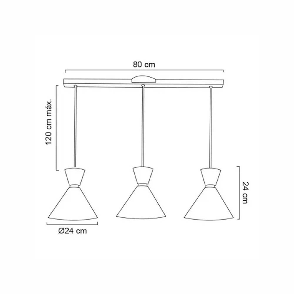 LUMINARIO COLGANTE LAMINA DE ACERO 3 COLGANTES EN FILA COLOR NEGRO CON DETALLE EN DORADO 127V LAMPARA OPCIONAL NO INCLUIDA