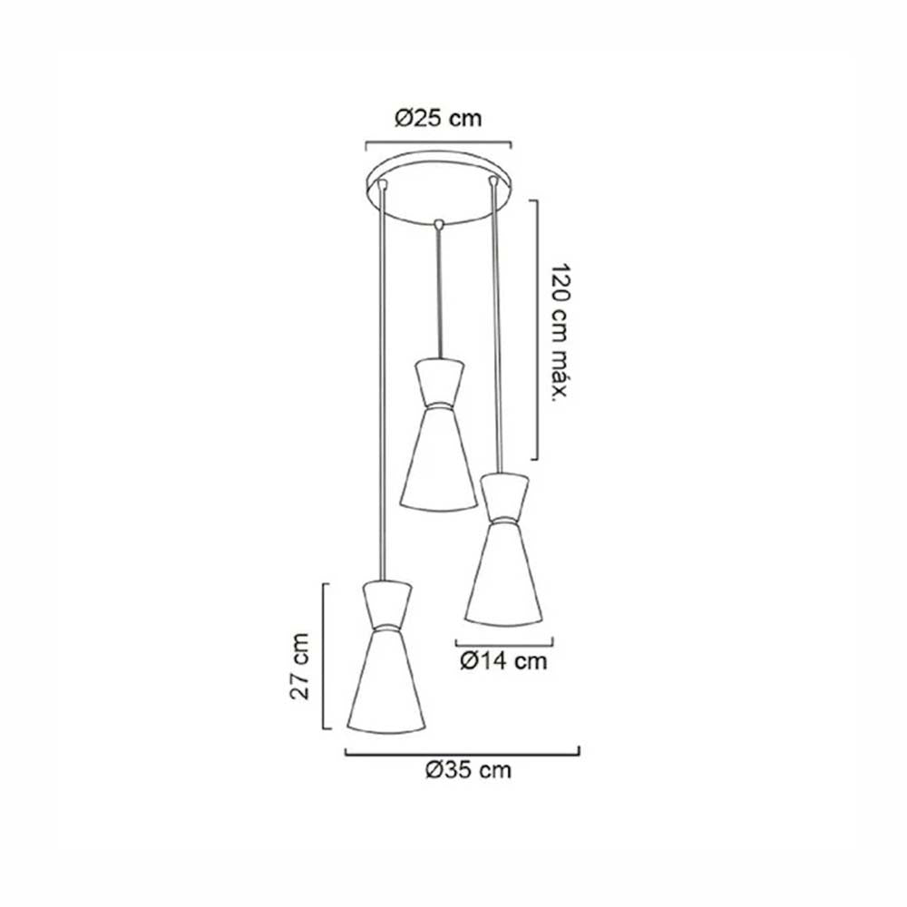 LUMINARIO COLGANTE LAMINA DE ACERO 3 COLGANTES EN DESNIVEL COLOR NEGRO CON DETALLE EN COLOR DORADO 127V LAMPARA OPCIONAL NO INCLUIDA